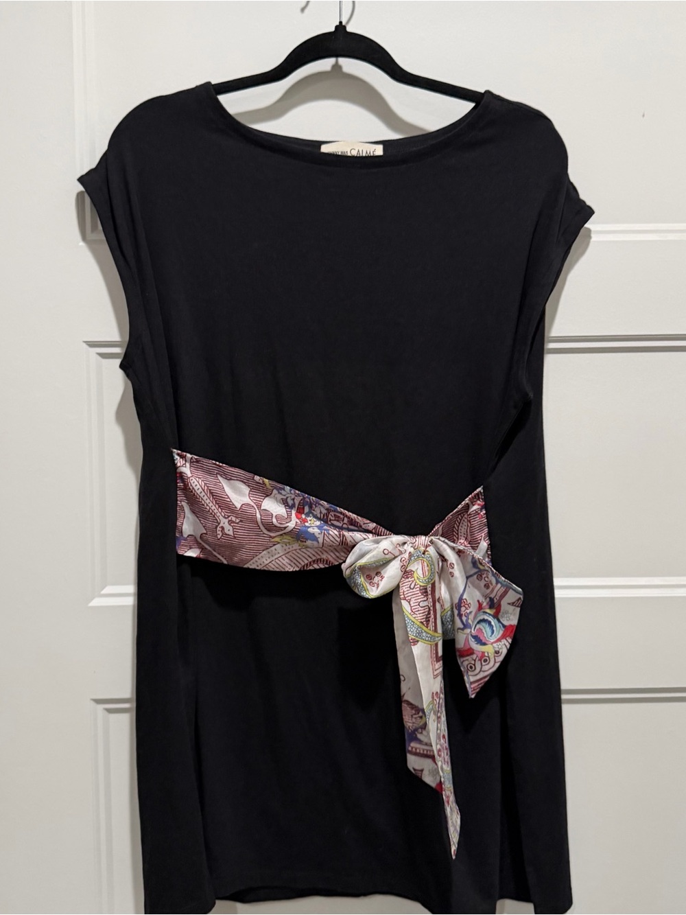 Johnny Was Black Tunic Top with Printed Sash